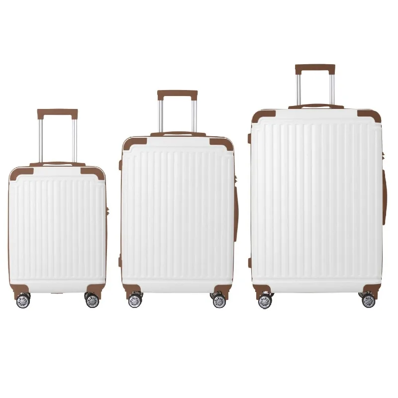 Brown 3-Piece ABS Luggage Set 20 24 28 Inch Suitcases with TSA Lock Spinner Wheels Multi-Position Handle